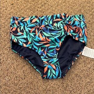 Lands' End Blue and Orange Leaf Print Bikini Bottom